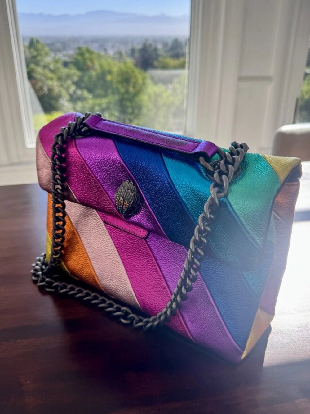 KURT GEIGER Kensington Metallic Rainbow Dual Chain Shoulder Bag